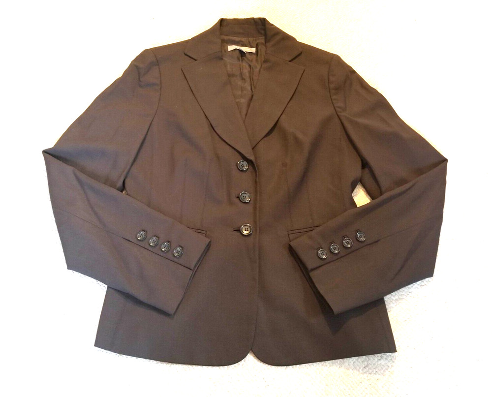 Women's Jacket-ANN TAYLOR-brown virgin wool stretch blazer Office preppy-2